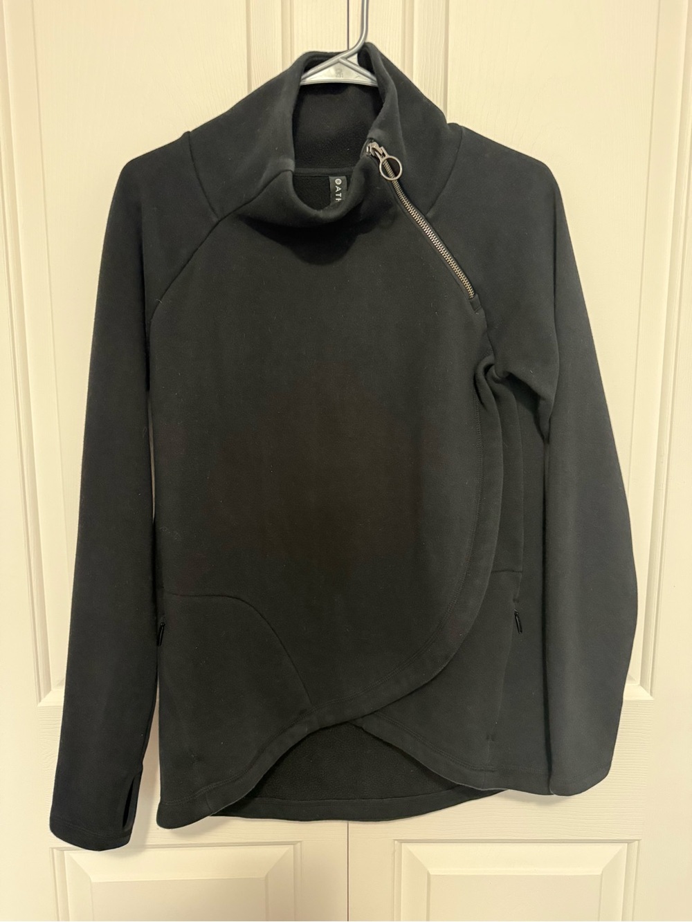Athleta Black Asymmetrical Wrap Zip Fleece Jacket XS